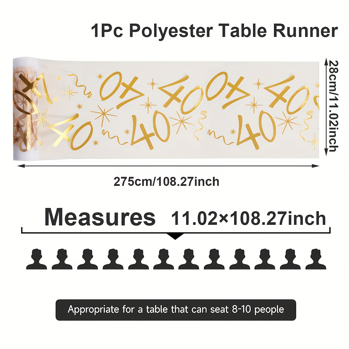 1pc,happy 40th Birthday Table Flag,birthday Hot Stamping Mesh Table Runner,28*275cm,dining Table Ornament,adults Birthday Party Supplies, Old Birthday Party Table Decor