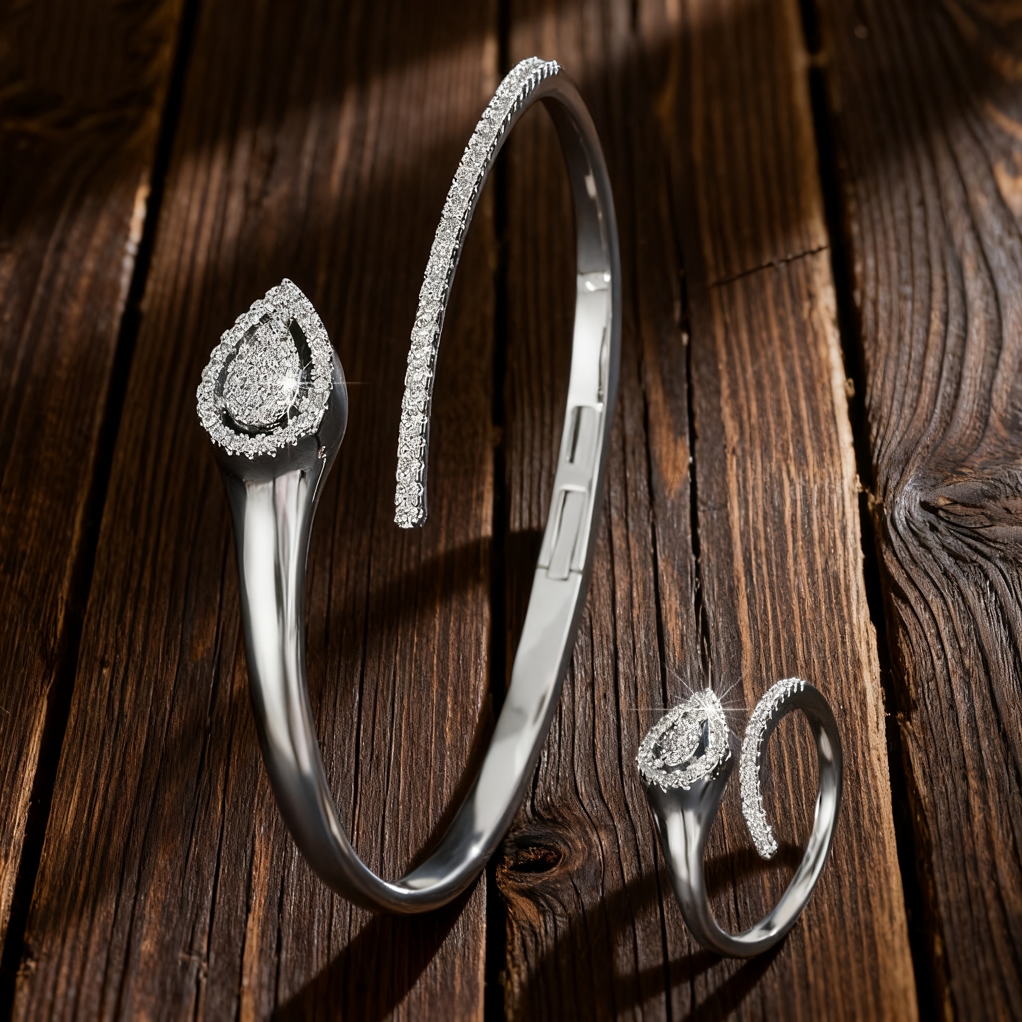 Geometric Open Bangle & Ring Set, Sophisticated Design