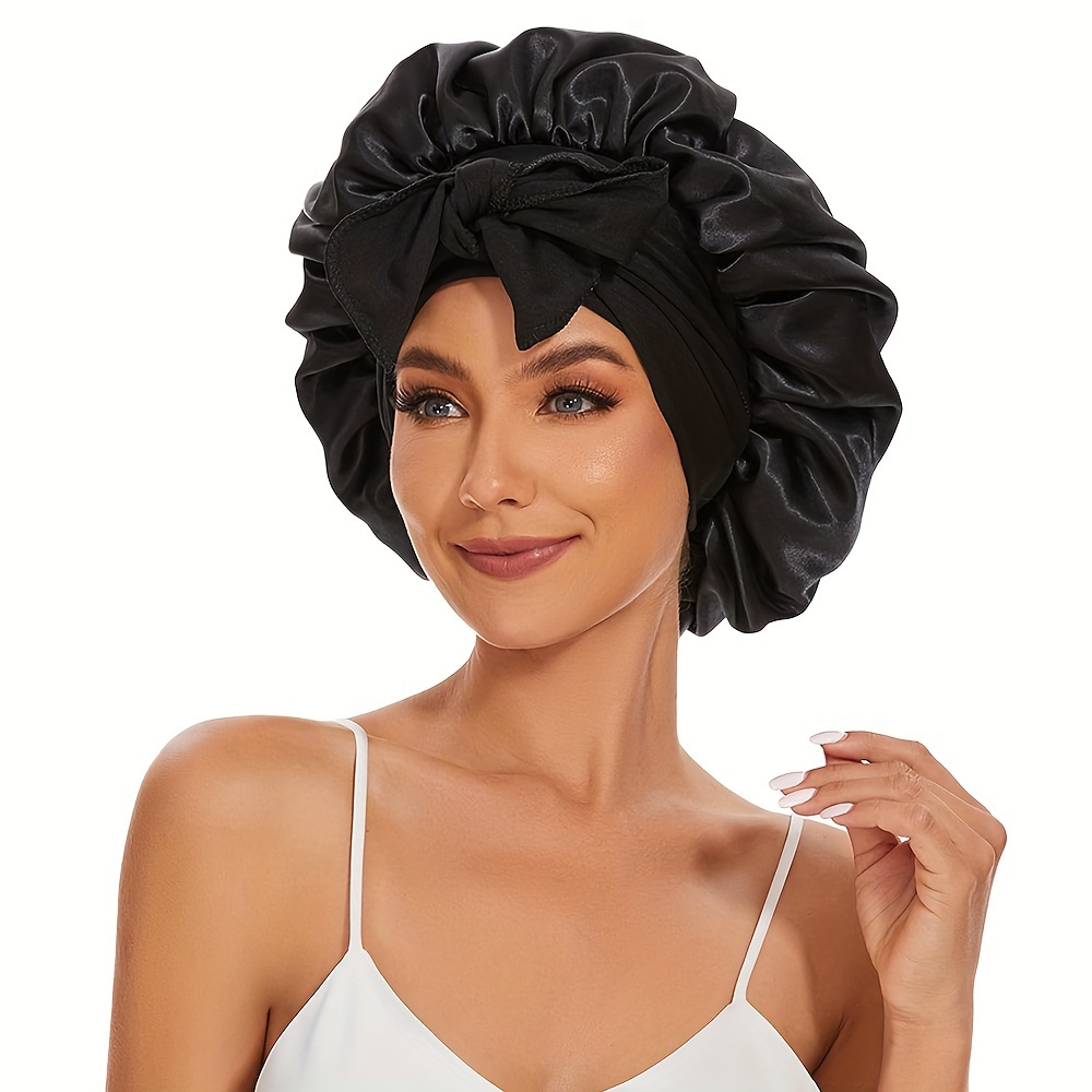 

Bonnet de Nuit en Satin Jumbo ZTZI pour Femmes - Bonnet à Cheveux Noir avec Bande de , Design à Simple Couche pour Cheveux Bouclés, Matériau Polyester , Accessoire de Nuit Confortable et Élégant