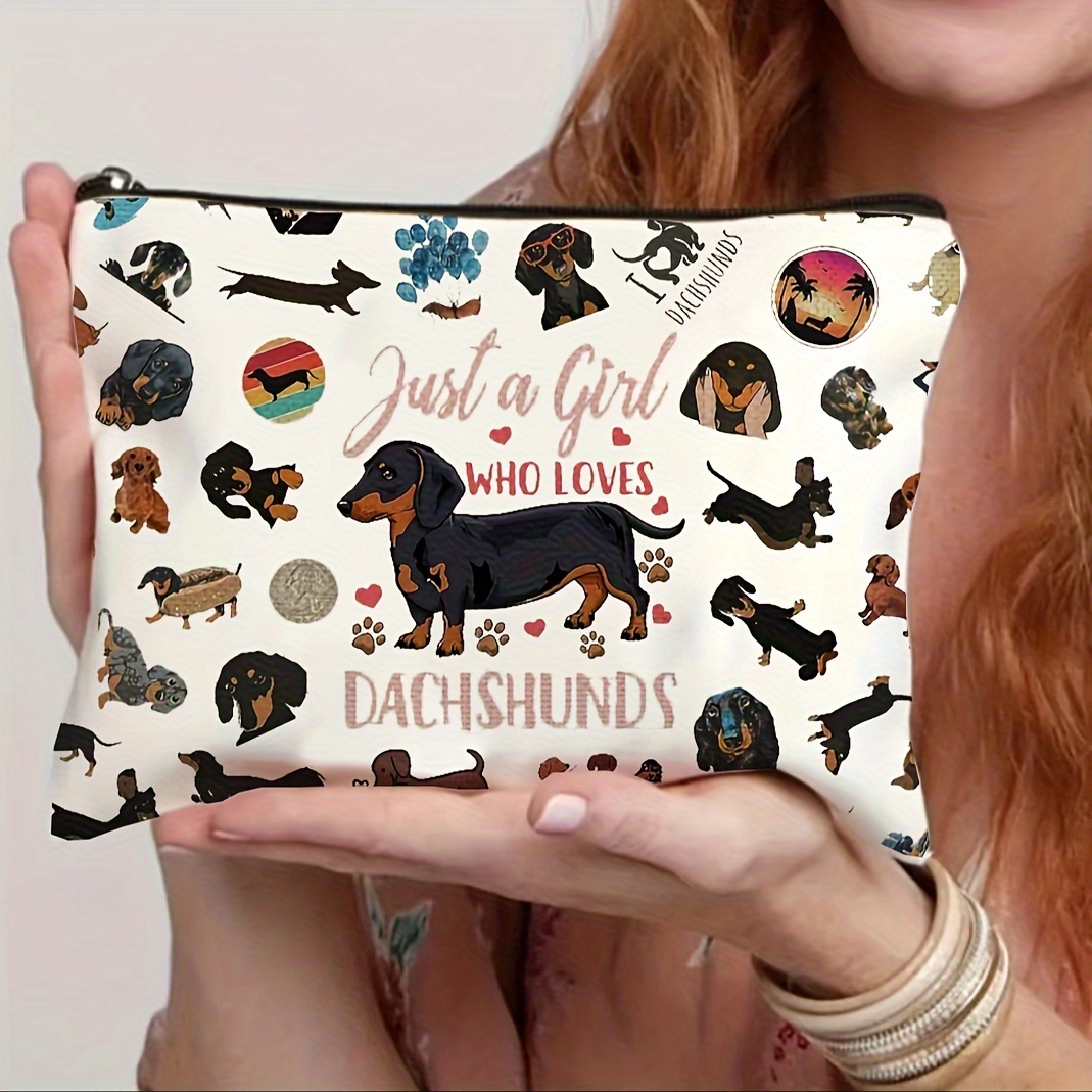 

Dachshund-themed Canvas Cosmetic Bag For Women - Lightweight, Foldable Travel Pouch With Zipper | " Who Dachshunds" Design | Ideal Gift & Teachers