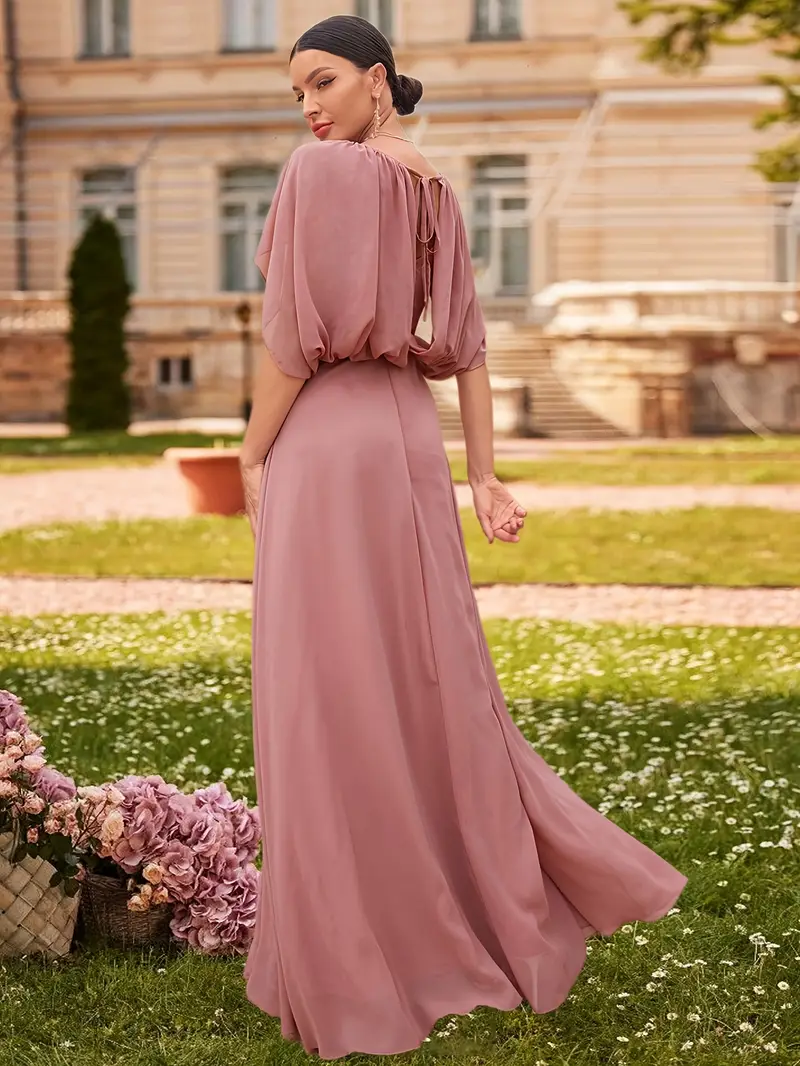 batwing bridesmaid dress Burgundy Chiffon Batwing Sleeves Long A-line Bridesmaid Evening Dress