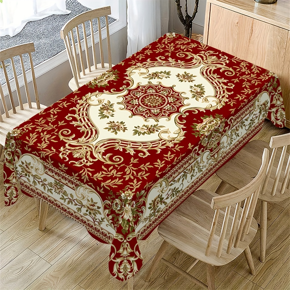 1 pieza de mantel rectangular floral paisley - flores étnicas retro boho,  poliéster lavable, diseño * * y dorado para cocina, comedor o decoración de  fiestas, mantel de cocina | * floral | * elegante, image size:1000x1000