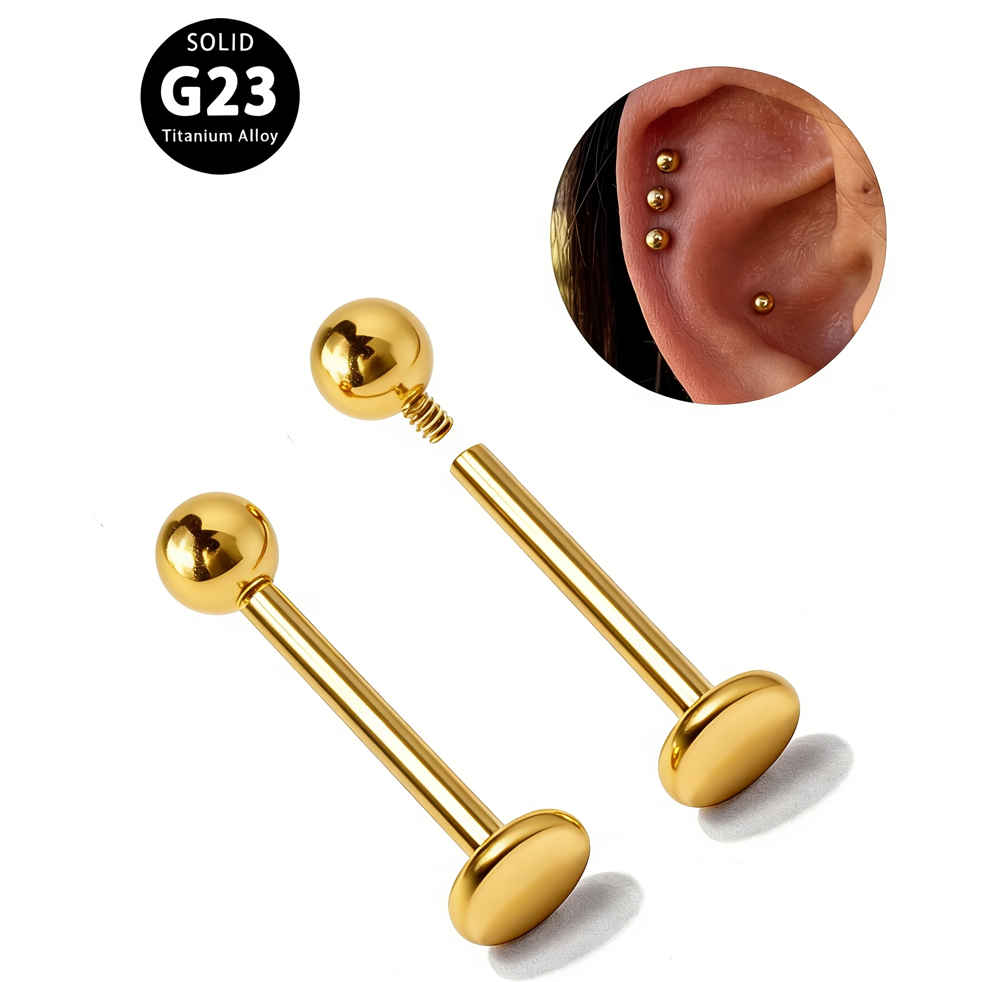 E-shop 2er-Set Minimalistische G23 Titanium Kugelkopf Piercing Stift/Knochen Ohrring - 16G Vielseitiges Piercing , Geeignet für Männer und Frauen als