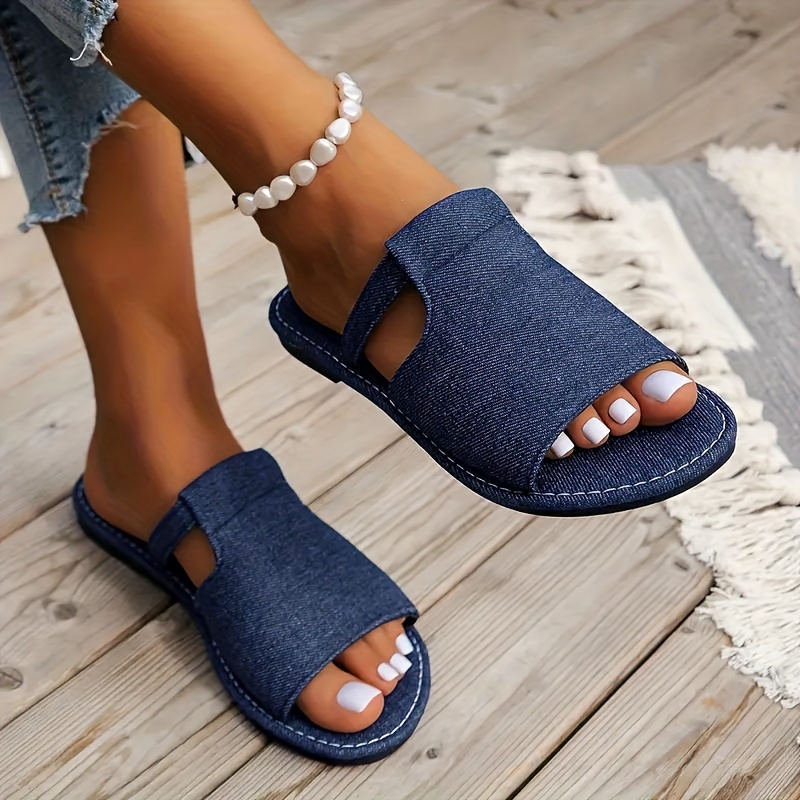 Women's *-Strap Slip-On Moccasin Wide Width vailable, -Season Casual  Open-Toe Flat Shoes with Cushioned PU Non-Slip Rubber Sole, Beach, Jea