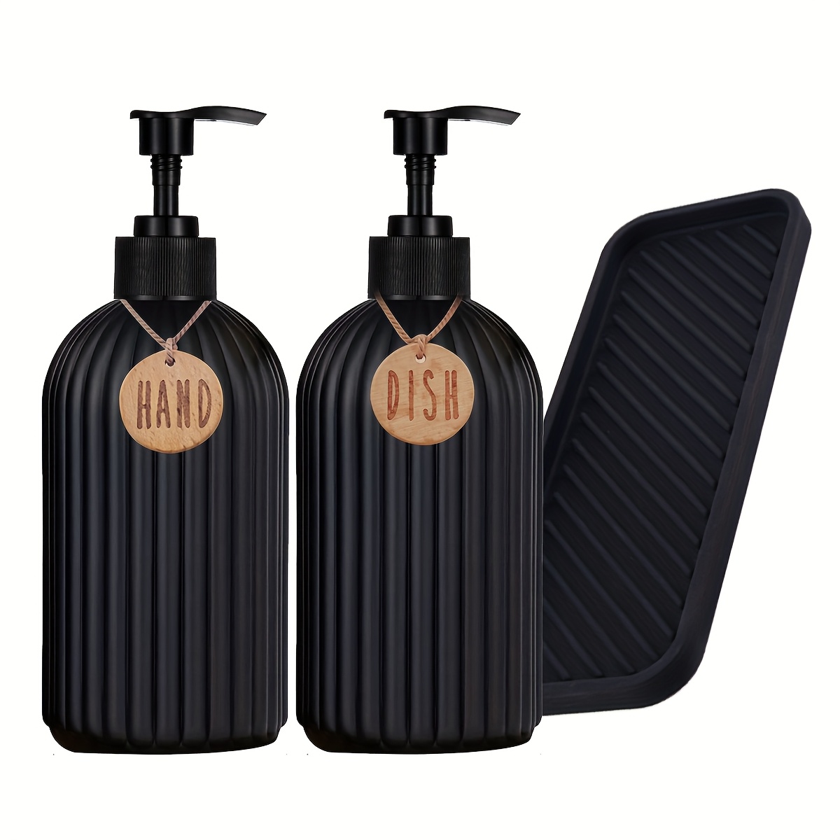 2pcs Kitchen Decor Soap Dispenser With Tray, All Black Hand Soap Bottles, 500ml Refillable Soap Bottle For Kitchen Sink