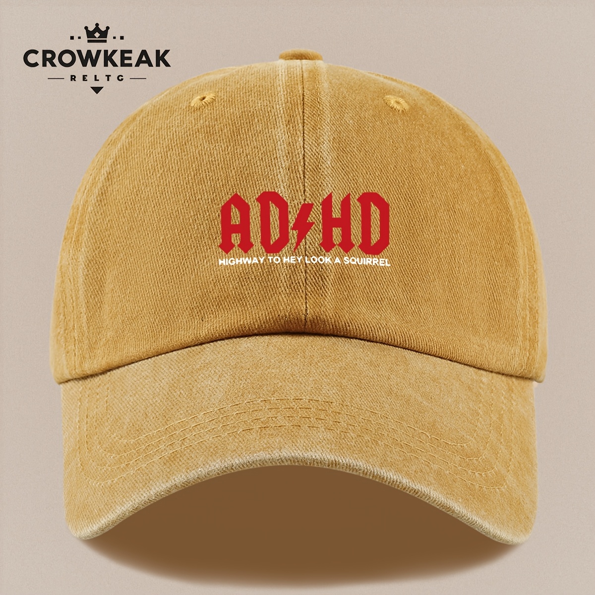 Unisex Vintage "ADHD" Printed Baseball Cap, Adjustable Trucker Hat