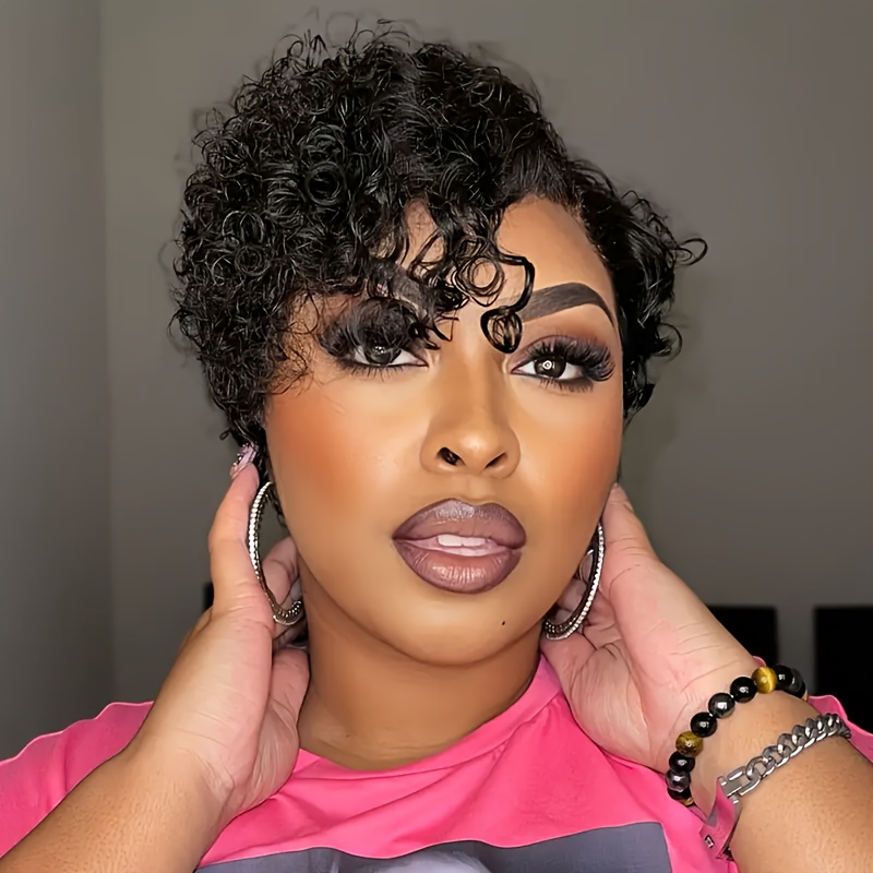 TEMU 150% Density 6inch 13x4x1 T Part Lace Short Cut Curly Wave Wig Human Hair Wig For Women Human Hair Wig