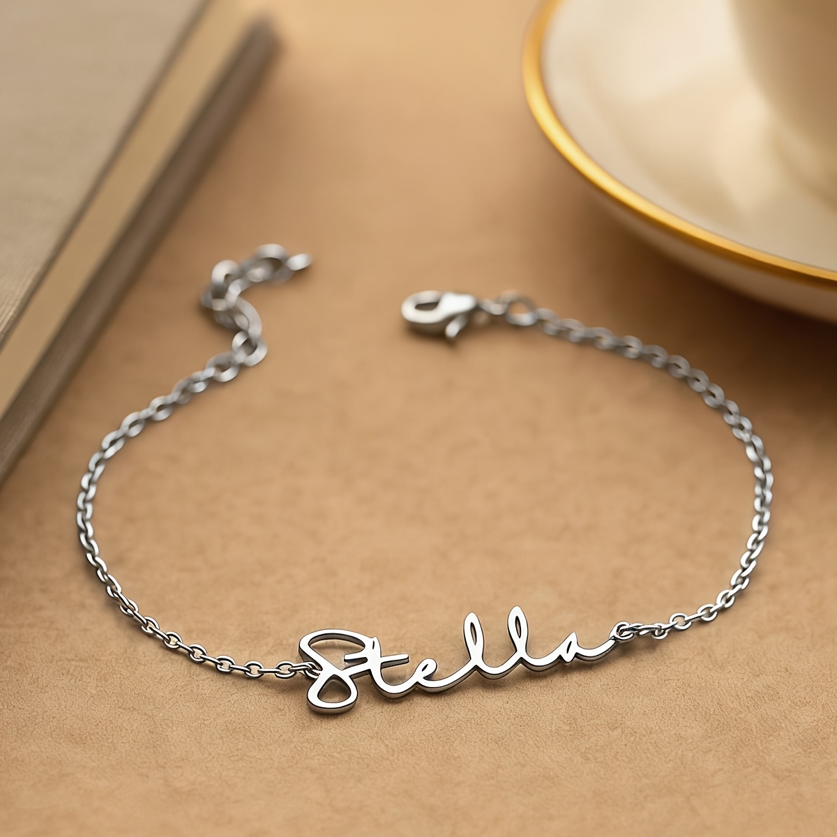 TEMU Custom Name Pendant Bracelet, Personalized 304 304 304 304 Stainless Steel Unisex Name Bracelet, Minimalist Cursive Niche Custom Jewelry, Wrist