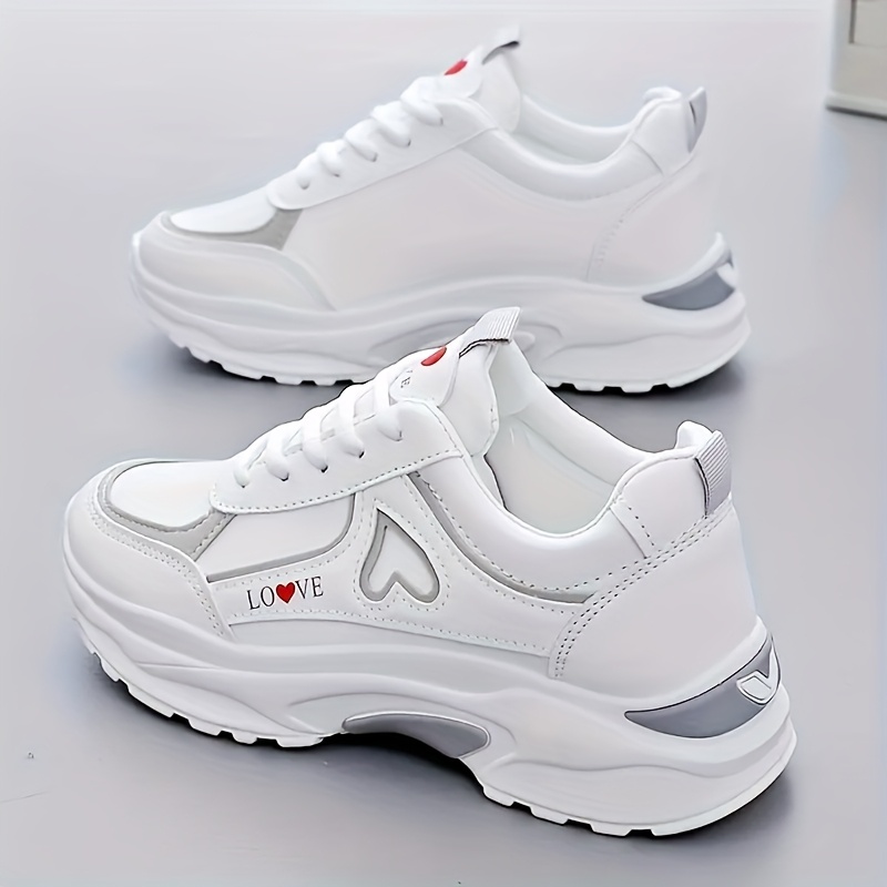 E-shop Damen Low-Top Sneaker mit Herz & Obermaterial & - Leichte Schnürschuhe für Freizeit, Büro, - Sohle für Langlebigkeit & Dämpfung (Handwäsche),