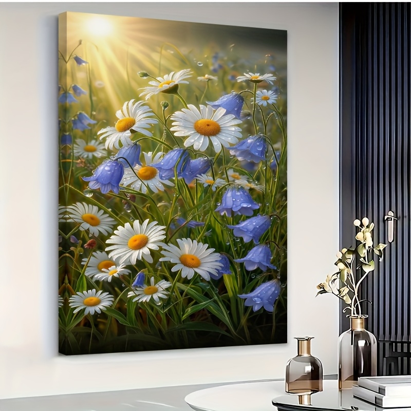 TEMU 2d Flat, 2d Flat, 2d Flat An Exquisite Oil Painting On A Flat 2d Canvas Featuring Daisies And , Suitable For A Poster Or Wall Decor Room, Framed