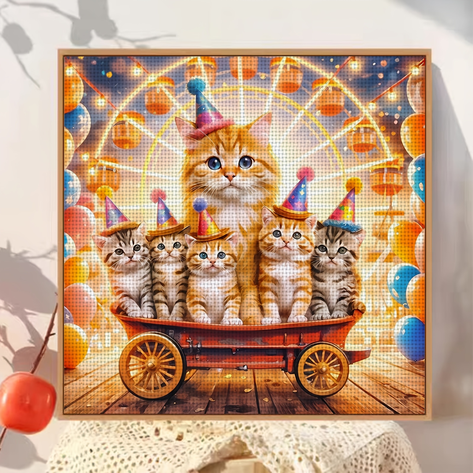 11CT Beginner Cross-Stitch Embroidery Kit, Kitten Wearing a Hat