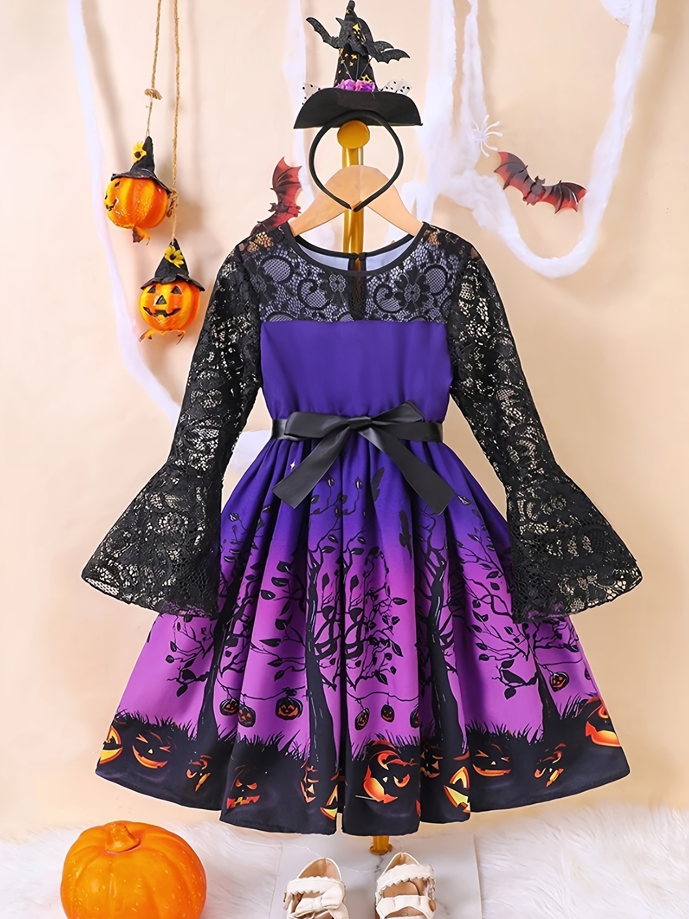 Abito da Elegante con Pizzo e a Balze per Ragazze, Maniche in  alla Vita Costume di Lavabile in Macchina - Main Image