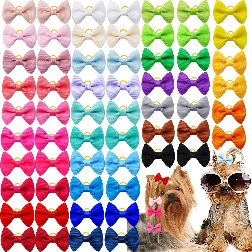 TEMU Random 50pcs Solid Color With Rubber Bands Handmade Small Dog Bows Pet Dog Grooming Accessories Dog Bowknots Long-hair Pet Supplies