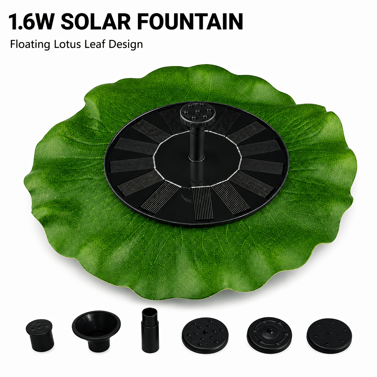 TEMU 1.6w Solar Fountain Pump, Floating Lotus Fountain For Bird Bath, Pond, Garden, Patio & Outdoor Water Feature