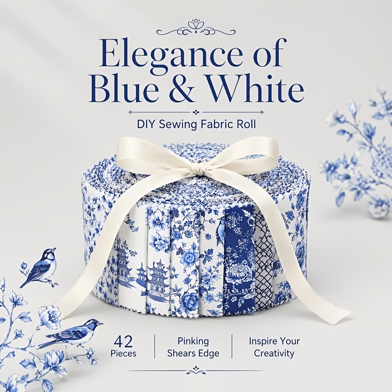 TEMU Rouleau de tissu floral en porcelaine bleue et blanche de 42 pièces, très beau nouveau design de style chinois ancien (avec des vrilles de