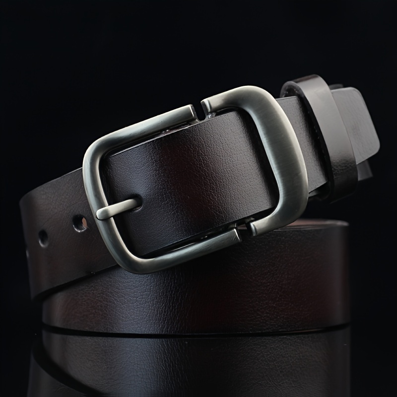 

Men's Genuine Leather Dress Belt, Vintage Style Pin Buckle, Fashion Belt For Jeans And Slacks