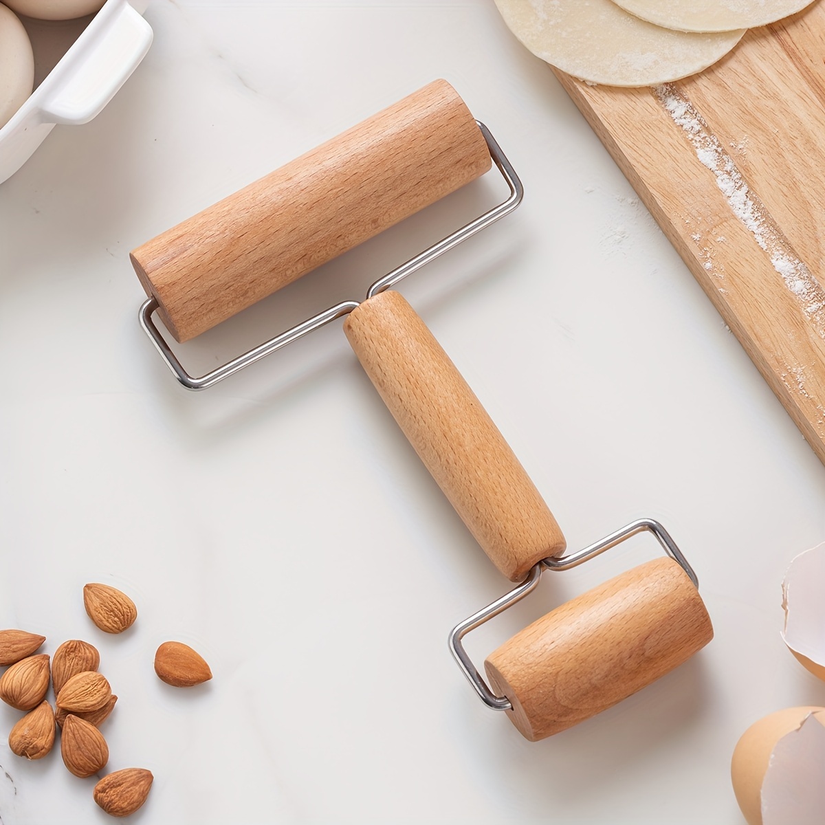Easy-Grip Dual-Ended Rolling Pin - Stainless Steel & Wood, Perfect for Pizza, Pie, Cookies, Dumplings & Noodles - Essential Kitchen Gadget