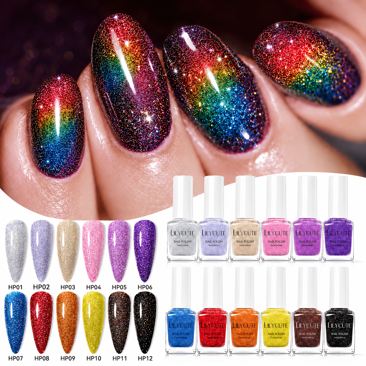 12pcs Glitter Crushed Diamond Holographic Laser Nail Polish, And Smooth Application, Suitable For Hands And Feet, Designed Nail Polish For Real Nails, Gift