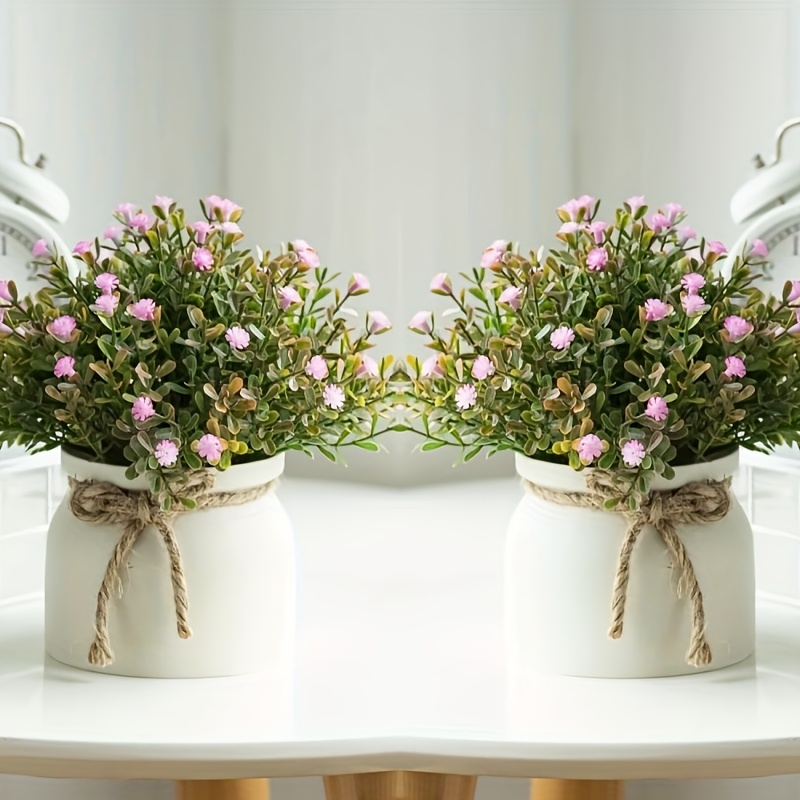 Image of 2pcs Artificial Potted Flowers, Fake Lavender In Macaron Pot, Faux Bonsai, Suitable For Indoor/outdoor Home, Kitchen, Office, Desk, Wedding Decor
