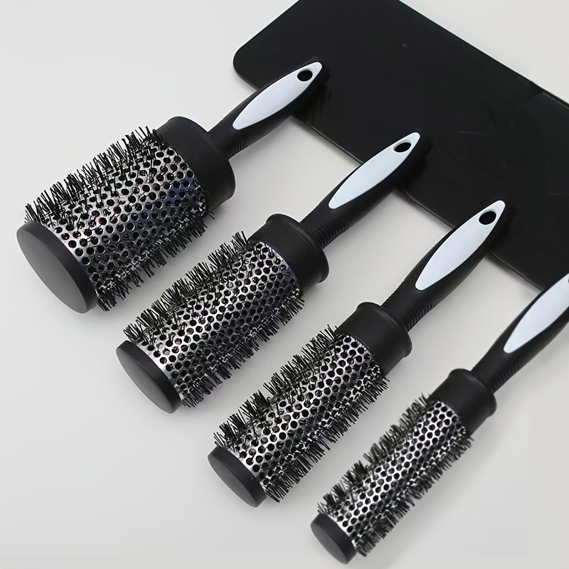 TEMU 4pcs/black And White Roller Comb - Hair Styling Nylon Hair Comb, Cylindrical Perm Roller Styling Aluminum Tube Comb Bangs Hair Styling Tool