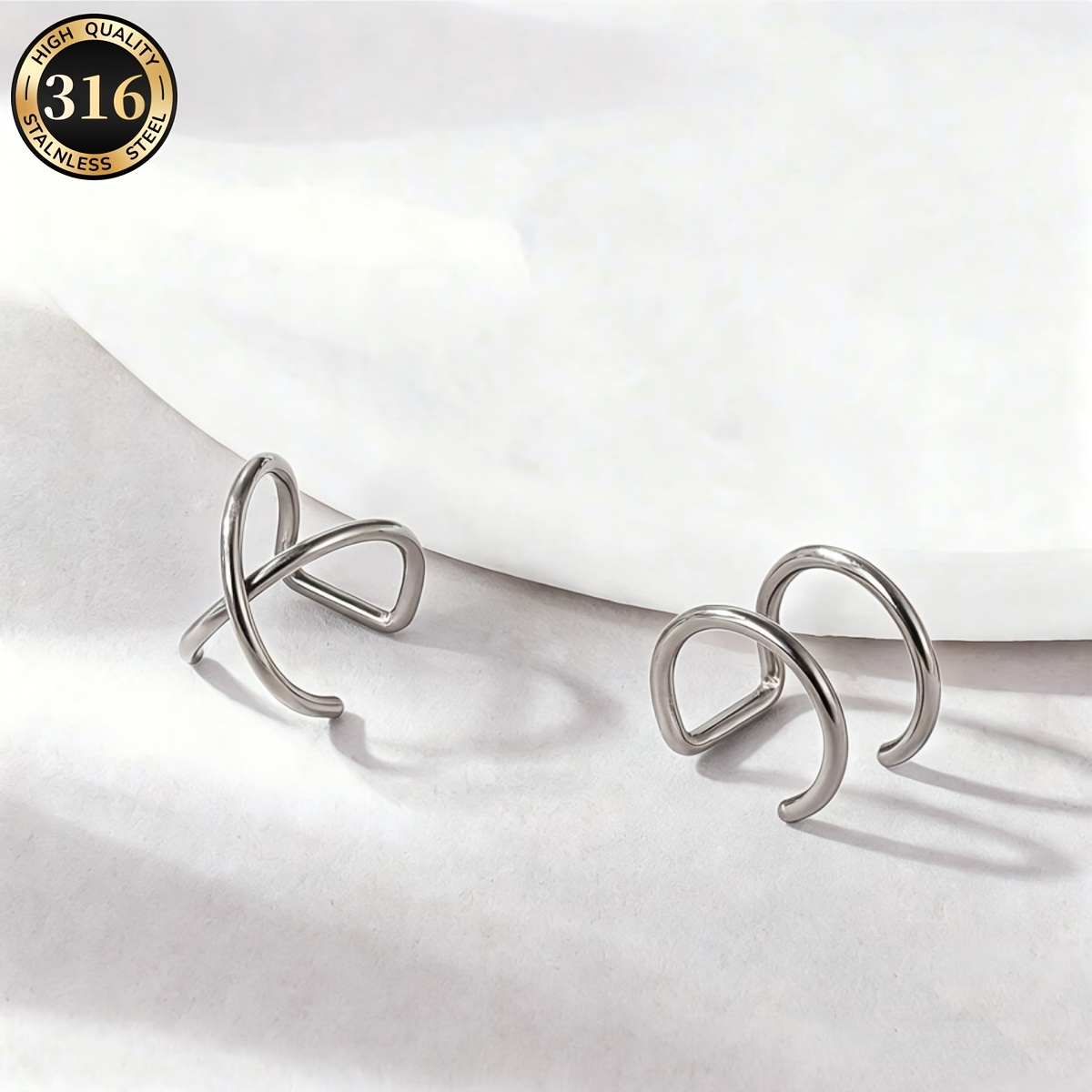 2pcs Set Of Clip-on Earrings, Simple And Double-layer Design With Trendy Lines, No-piercing Ear Cuffs For Couples, Unisex Ear Accessories