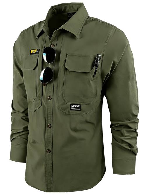camisa de larga para hombre de /otoño, , transpirable, con múltiples bolsillos, color liso, con botones al , casual para exteriores. para desplazamientos diarios y - un regalo ideal de vacaciones para novio o esposo. lavable a máquina