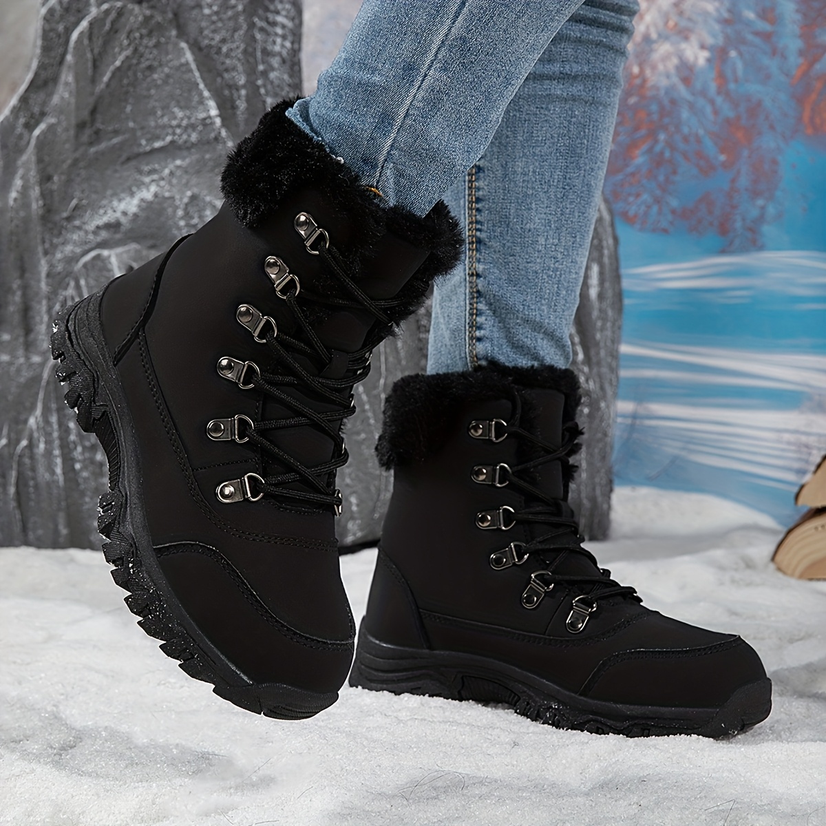 womens winter warm plush snow boots with anti slip tpr sole suitable for outdoor round toe upper soft inner for   traction cozy weather footwear for daily use activities Product details 14