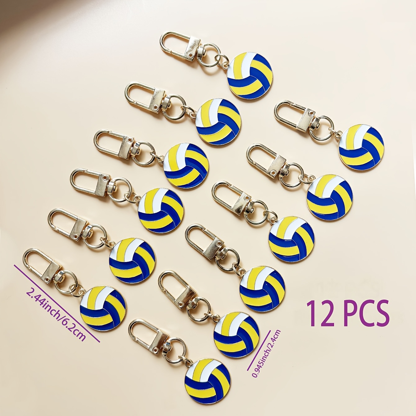 TEMU 12pcs Volleyball Keychain Set – Sports-themed Keychains, Suitable For Bag Charms, Football And Basketball Keychains, Volleyball Keychains,
