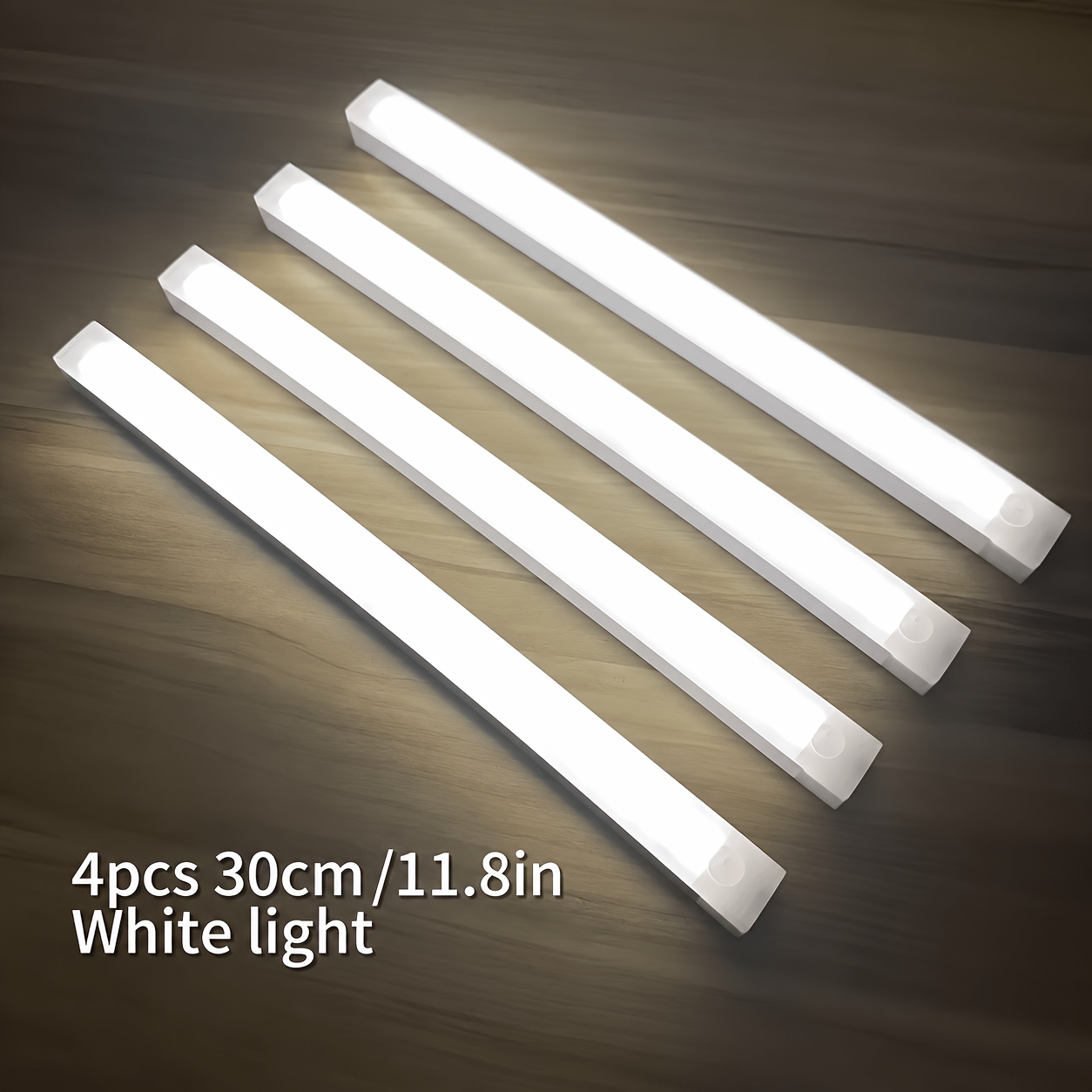 TEMU 4pcs Warm/white Light 10cm/30cm/50cm Rechargeable Led Motion Sensor Light Strips, Wall-mounted With Auto , Dimmable, For Cabinets, Wardrobes,