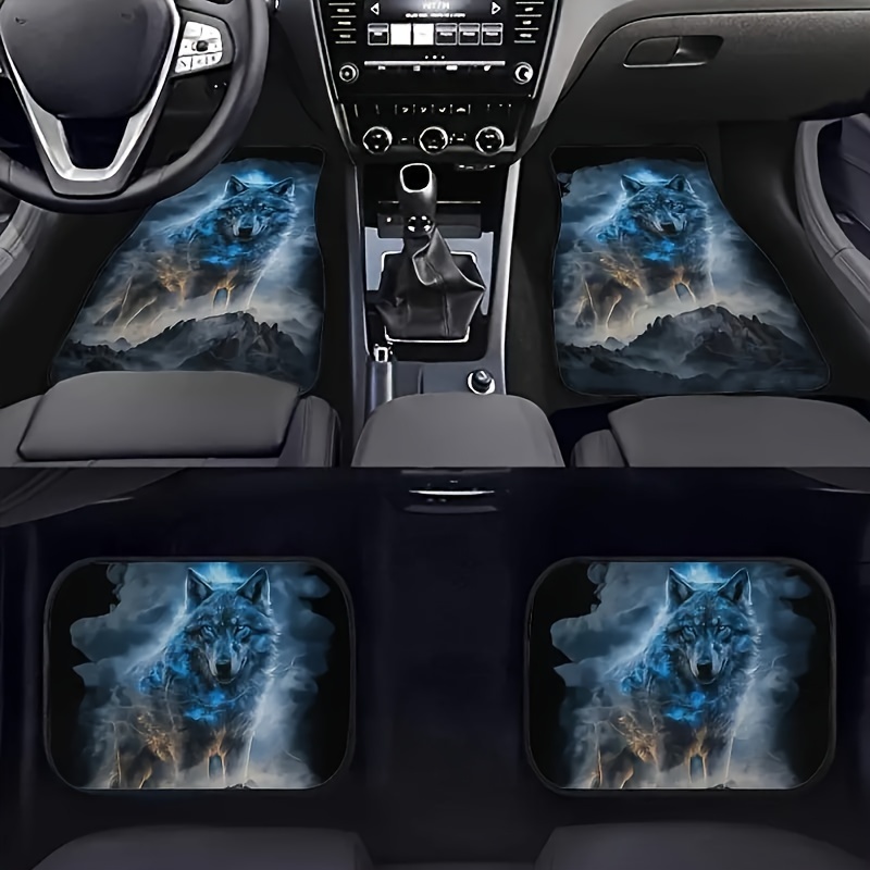 TEMU Cool Wolf Pattern Car Mats, Front And Rear Seat Carpets, Interior Additions
