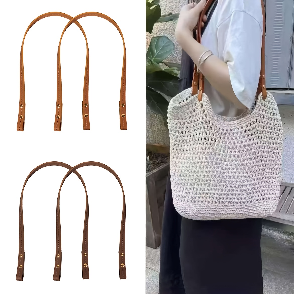 E-shop 4er- Kunstleder Handtaschen Ersatzriemen, in verschiedenen Farben erhältlich, mit Nieten, handgefertigte Taschenverzierungen,