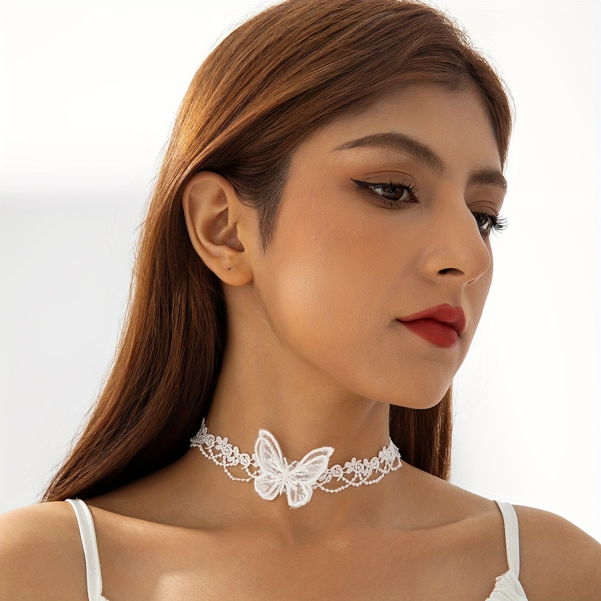 TEMU 1pc Fashion Romantic Lace Trim Double Layer Necklace Neck Chain Suitable For Women's Ball Party Gathering Banquet Friend Gift