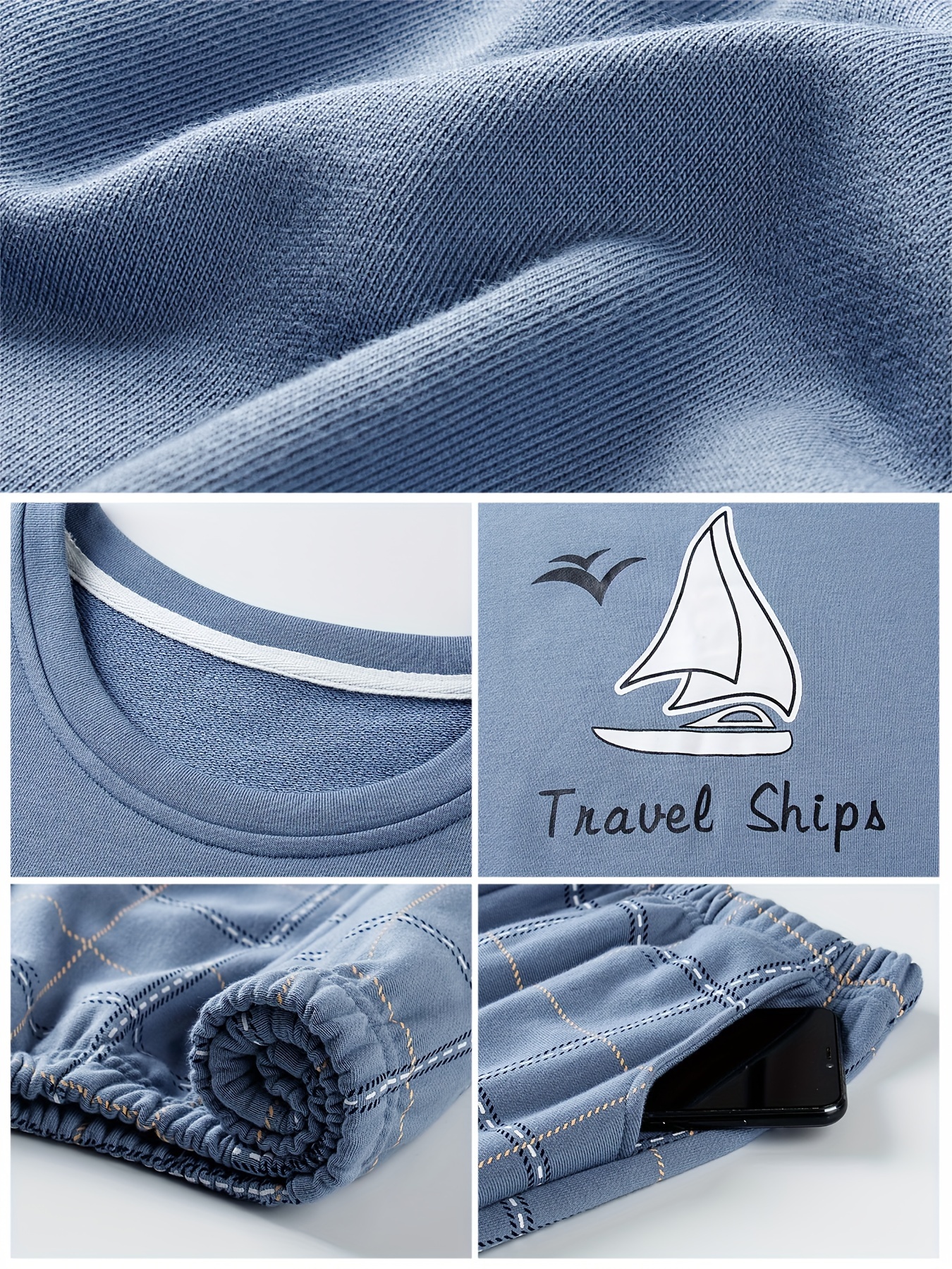 Men's Summer Cotton Pajama Set - Casual & Comfy Short Sleeve Tee with Long Pants, Breathable Lightweight Sleepwear