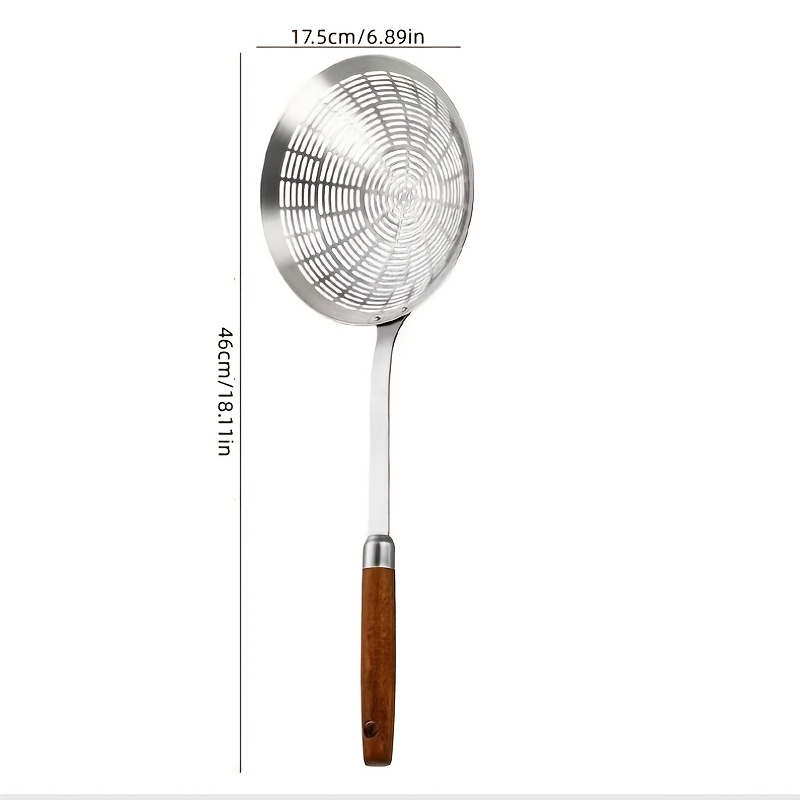 TEMU 1pc Stainless Steel Anti-scalding Deepened Hot Pot Skimmer, Large Frying Skimmer, Household Strainer Spoon For Noodles, Dumplings, Pasta,