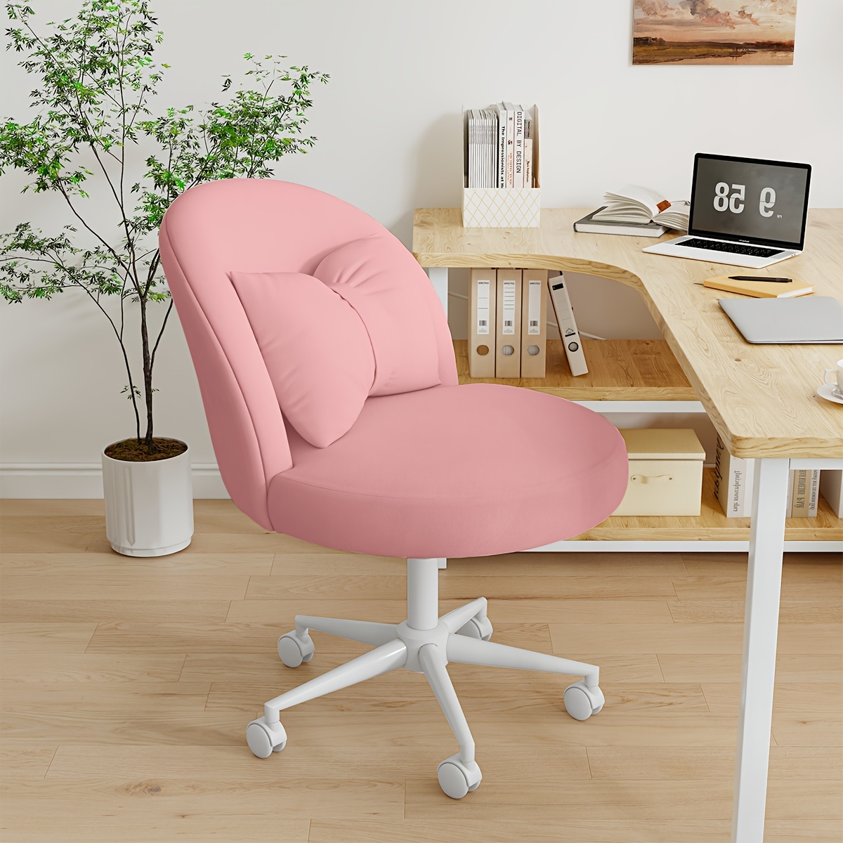 Image of Ergonomic Office Chair Arc-shaped Rotating | Plush Back Cushions For Lumbar Care, Ideal For Study & Dressing Table, Stainless , Memory Foam, Rotating Movement, In, Grey