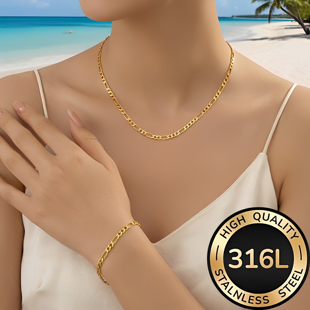 E-shop 2-teiliges Set aus 316L Edelstahl, hochwertiges, modisches elegantes 3:1 Armband- Halsketten-Set, geeignet für Damen-Abschlussbälle, ,
