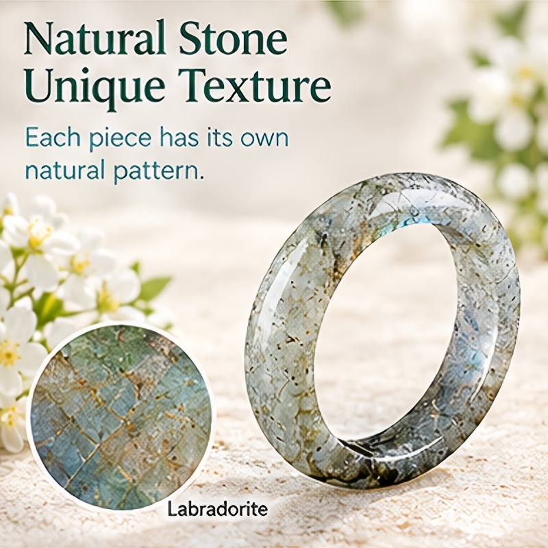 2pc Labradorite & Agate Polished Band Ring Set for Women