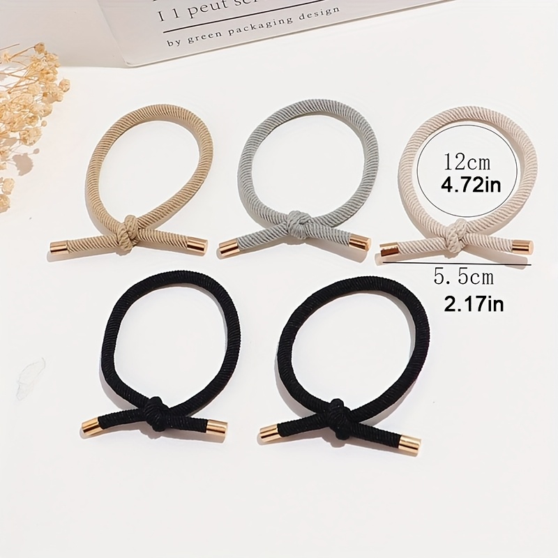 5-pack Simple High-elasticity Hair Ties With Bow, In Colors, Suitable For Daily Wear In