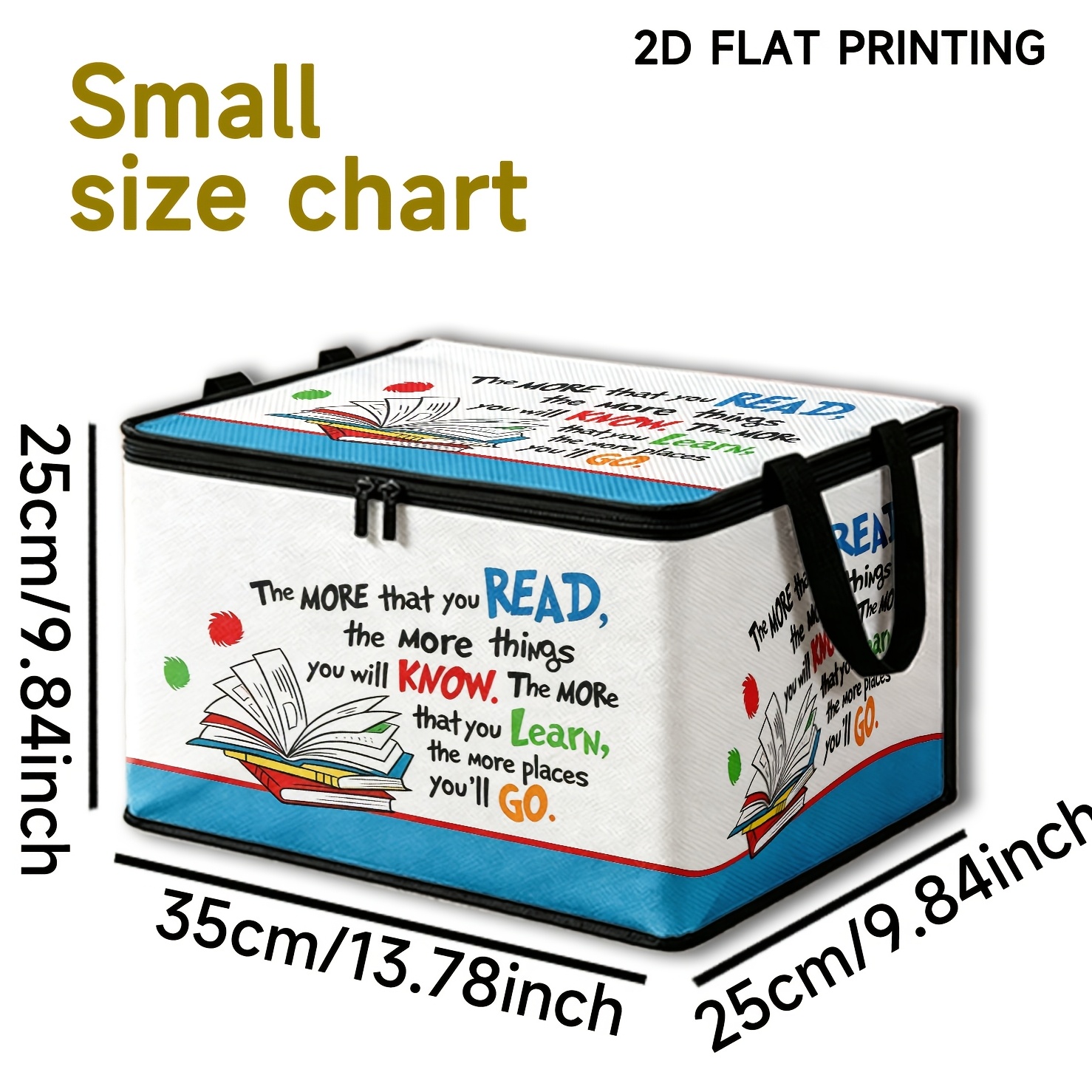TEMU 1pc. Cartoon Reading Motivational Slogan Non-woven Fabric Foldable Storage Box. For Storing , Books, Dormitory Clothes, And Stationery;