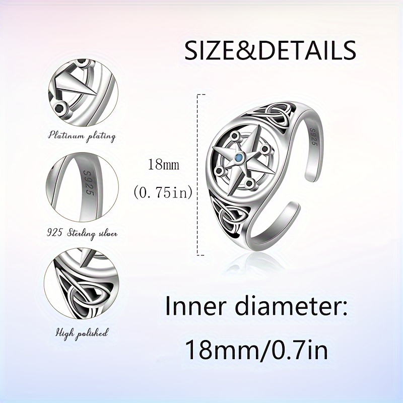 S925 Silver Compass Open Ring with Zirconia Inlay