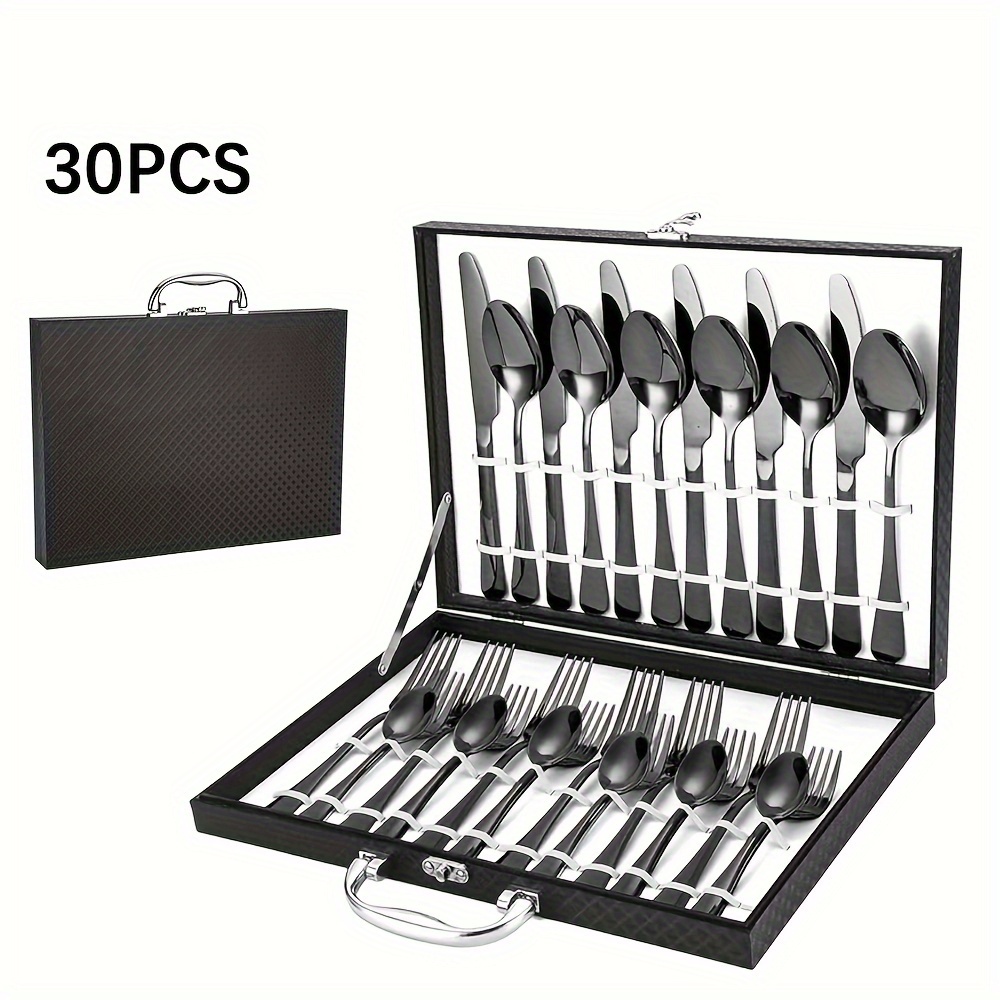 

Premium 30pcs Stainless Steel Cutlery Set For 6 With Gift Box - Mirror Polished Black Tableware Set For Dishwasher Safe Dining - Ideal For Gifts, Weddings, Parties, Restaurants, And Hotels