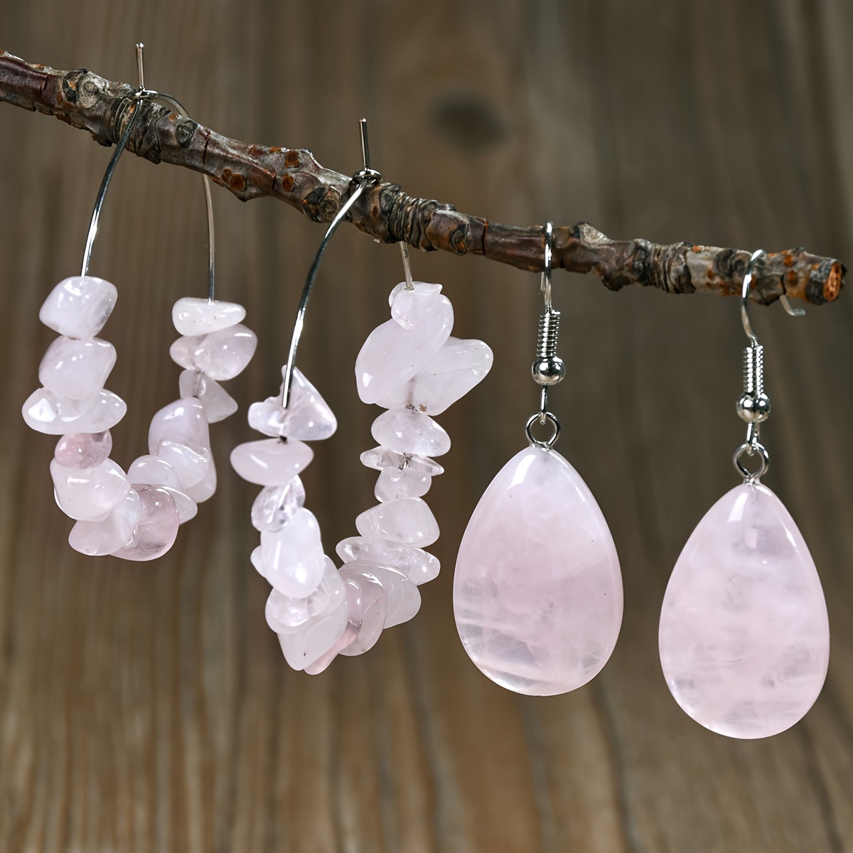 Boho Pink Quartz 6pc Jewelry Set Handcrafted Stone
