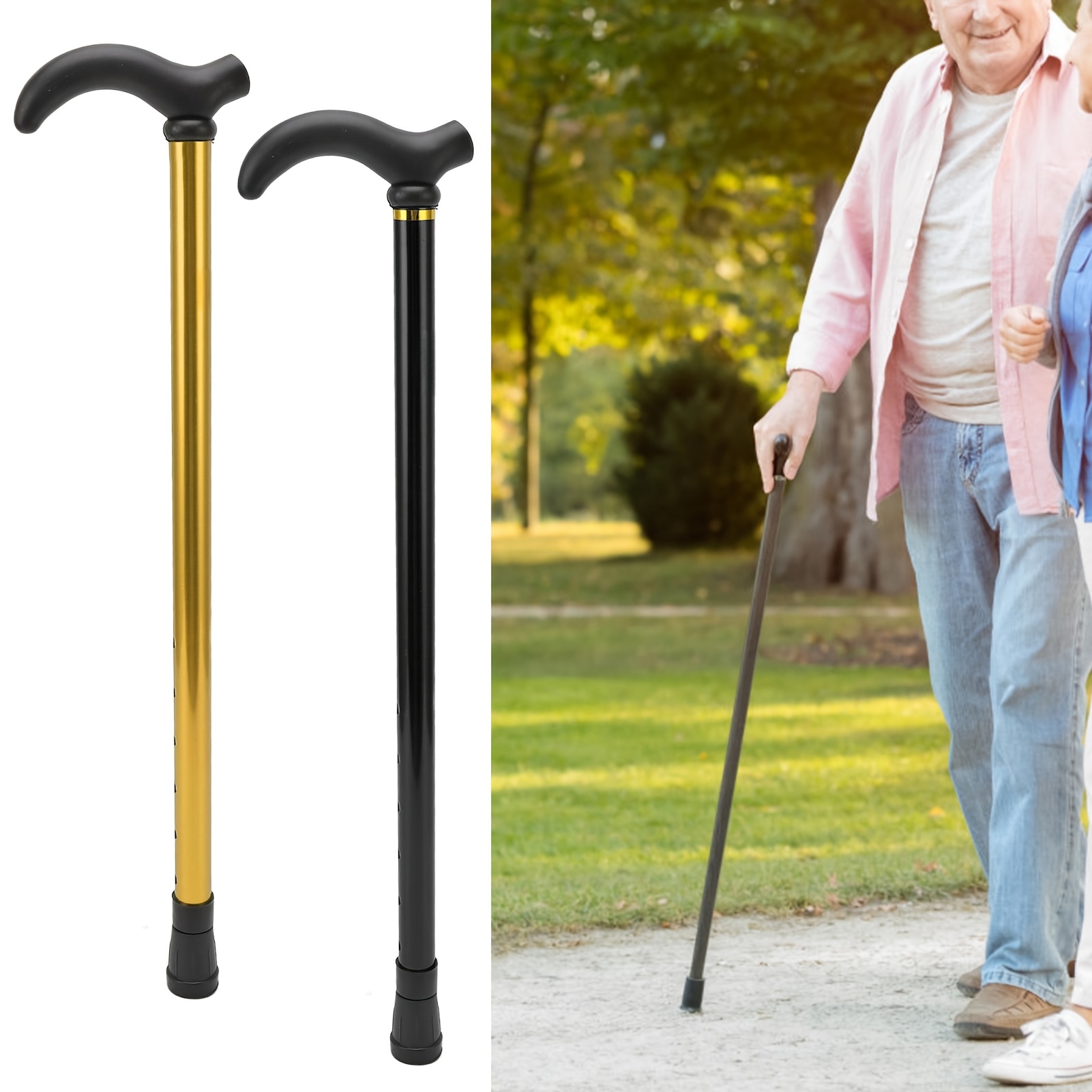 

2 Sections Of Reinforced Hiking Outdoor Poles, Made Of Lightweight Aluminum Alloy With Golden Color, Anti-slip, Extendable Walking Cane For The Elderly.