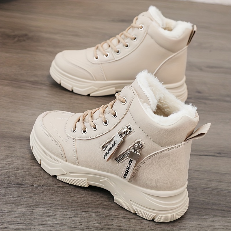TEMU Women's Casual Winter Slip-on Sneakers, Rubber Outsole, Breathable Fabric Upper, Adjustable Laces, Mid-calf Height, Random Print, Synthetic Leather And Fabric Lining