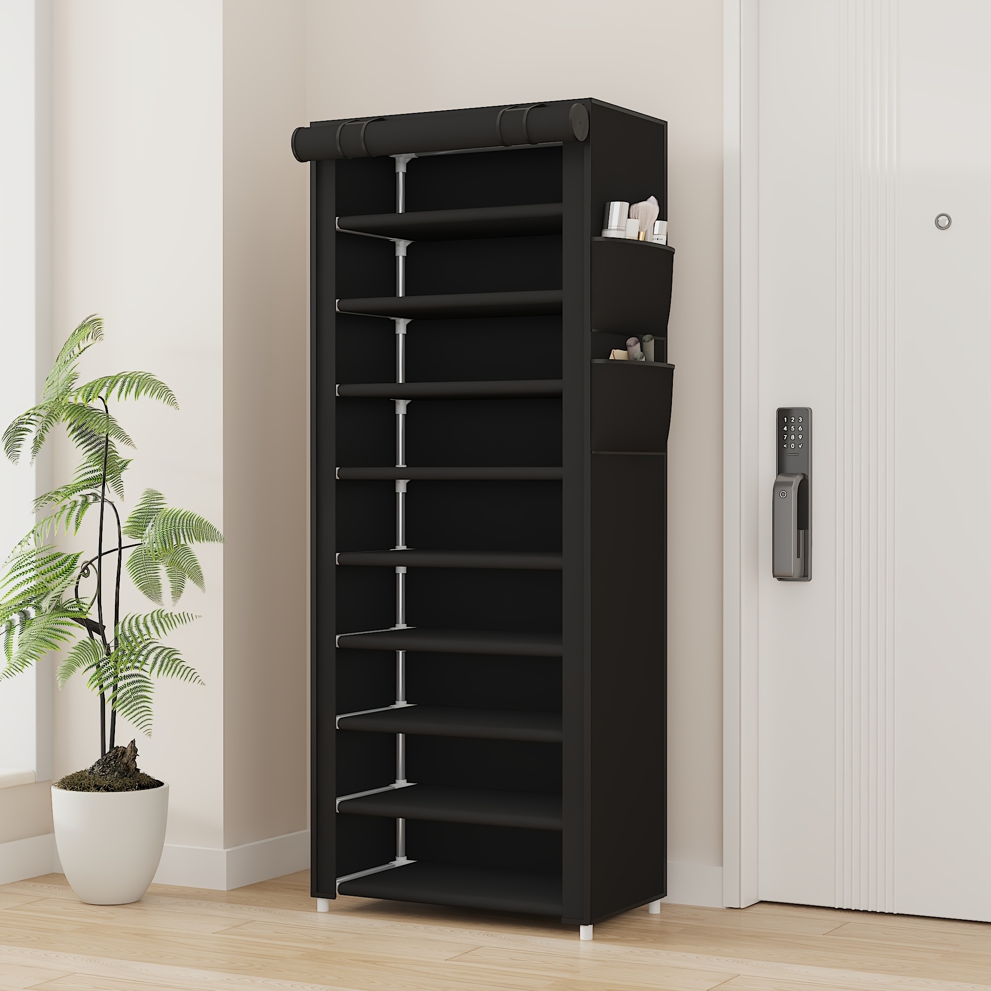 TEMU Portable Metal Shoe Storage Shelf With Dustproof Cloth Cover, Sturdy Shoe Organizer With Plastic Joint, Space-saving Household Storage Rack For