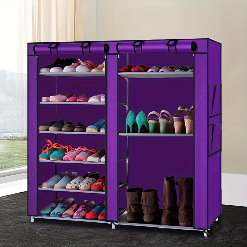 

-saving Double Row 9-compartment Shoe Rack Alloy & Plastic Frame - , For