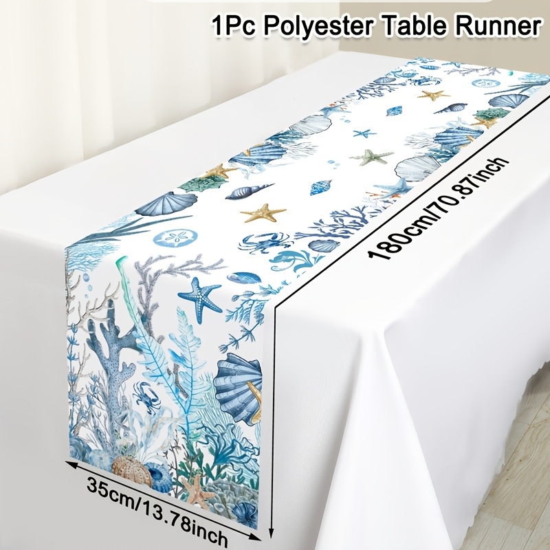 TEMU 1pc Ocean Theme Tablecover, Seashell Starfish Pattern Tablecloth, Seasonal Summer Kitchen Dining Table Decor, Holiday Party Outdoor Decoration,