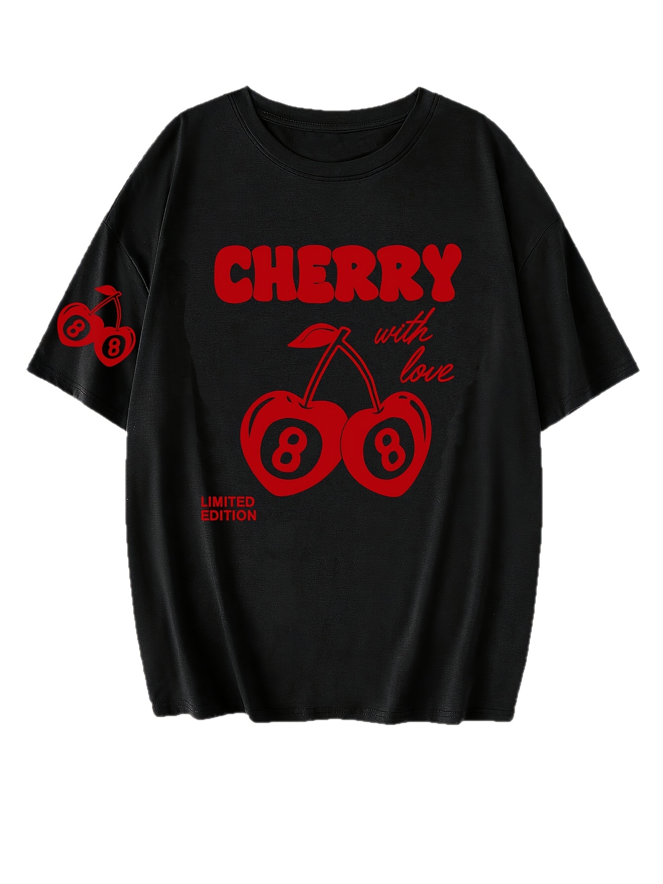 women's soft breathable cherry print t shirt casual round