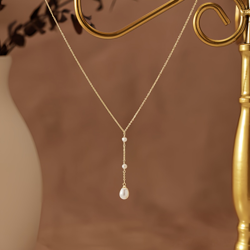 Image of Triad Drop, Elegant Y-drop Pearl Necklace 40cm And 5cm Extender, Cultured Pearls (3mm And 6mm) Bridesmaid Gift, Handmade Minimalist Wedding Jewelry, Banquet Dress Accessory
