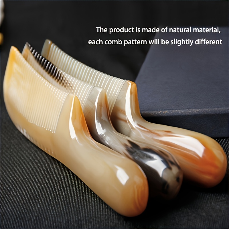 TEMU 2pcs Set Luxury Horn Comb - Wide-toothed Meridian Massage Comb, Suitable For All Hair Types, Colors Are Random